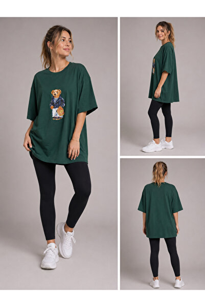 Trendline tricou oversize cu imprimeu ursuleț pentru femei