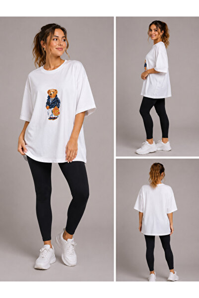 Trendline tricou oversize cu imprimeu ursuleț pentru femei