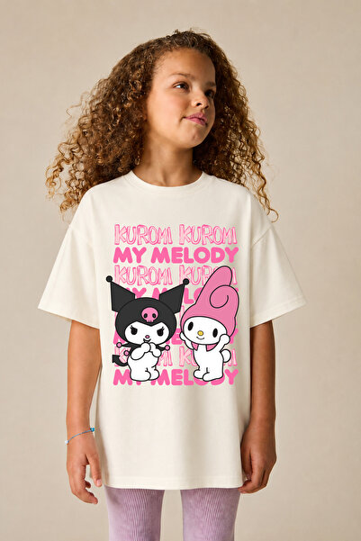 Little Aden Girl's Kuromi Printed 100% Cotton Oversize T-Shirt