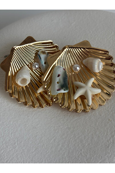 BHR AKSESUAR Gold Color Sea Shell Earrings (3.5 cm)