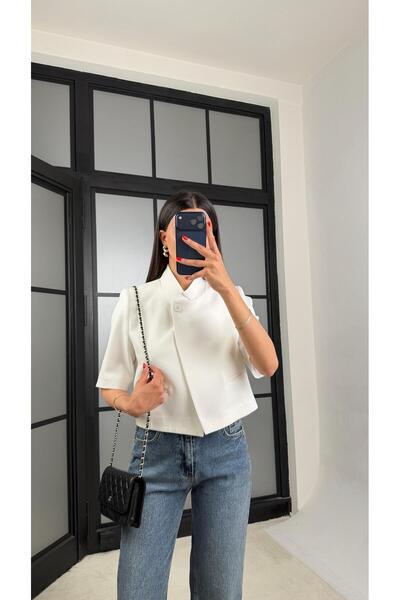 GAUS CO Beyaz Kısa Kollu Crop Ceket GAUS-01561