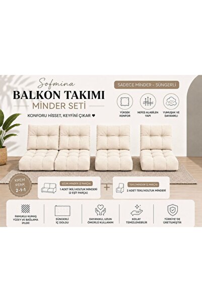 Sofmina Leke Tutmaz 2-1-1 Balkon Bahçe Minder Seti - Fermuarlı Yıkanabilir İç...