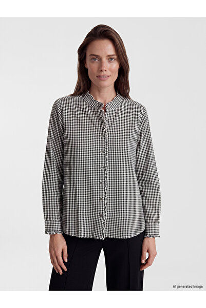 LC Waikiki Navy Blue Hakim Collar Plaid Women's Shirt