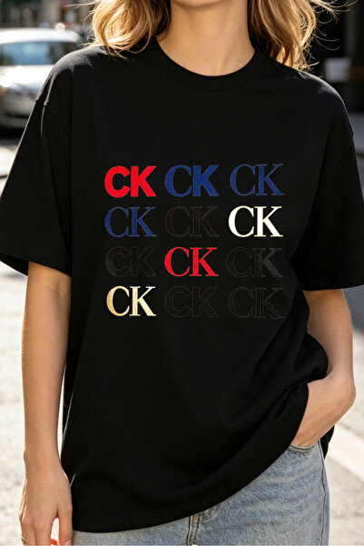 Fleck Womens T Shirts CK Logo Print Casual Fashion Streetwear Style Black Col...