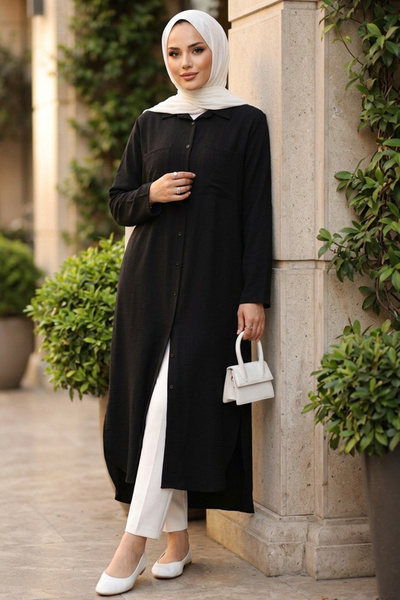 N.S NEVA STYLE Buttoned Black Hijab Tunic 657901S