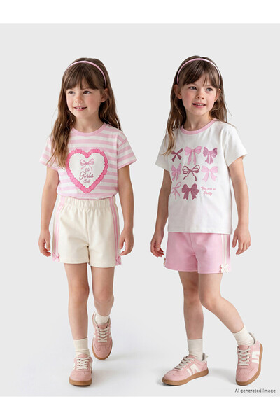 LC Waikiki Esvab • Modern & Stylish Girls' Bow Detailed Striped Shorts 2-Pack