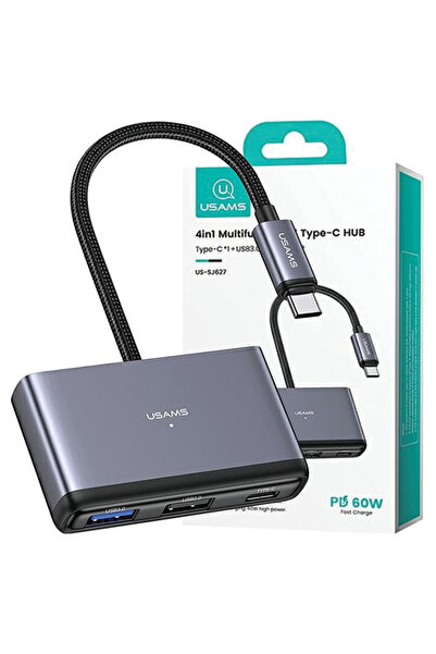 Usams Hub Adaptor 4 în 1 2x USB 2.0/USB 3.0/USB-C pentru Laptop și Telefon