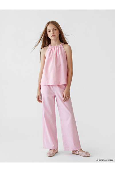 LC Waikiki Lcw Kids Pink Loose Fit Girls Wide Leg Poplin Trousers
