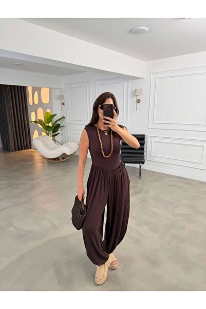 ÇEÇİM Women's Zero Sleeve Elastic Waist Shalwar Jumpsuit