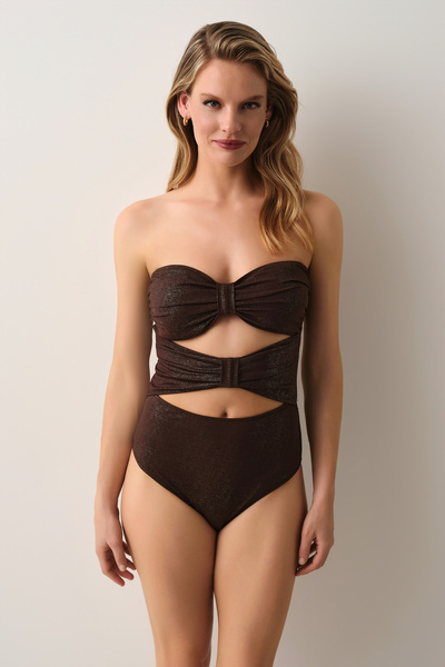 SUWEN Disco Büzgülü Straplez Monokini