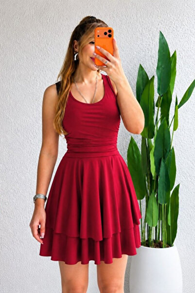 Modayakamoz New Season Women's Strappy Round Neck Ruffled Short Sandy Dress