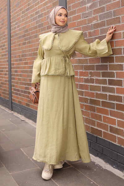İmajButik Olive Baby Collared Shirt Skirt Set