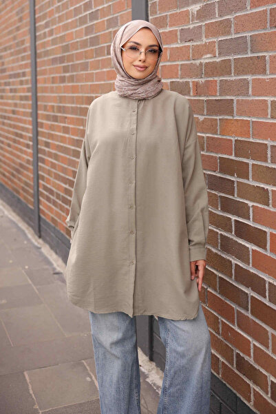 İmajButik Khaki Buttoned Basic Loose Tunic