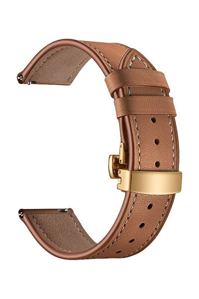 OEM Λουράκι Apple Watch 42 44 45 49mm Δερμάτινο Κλασικό με Πόρπη Καραμελέ + Χ...