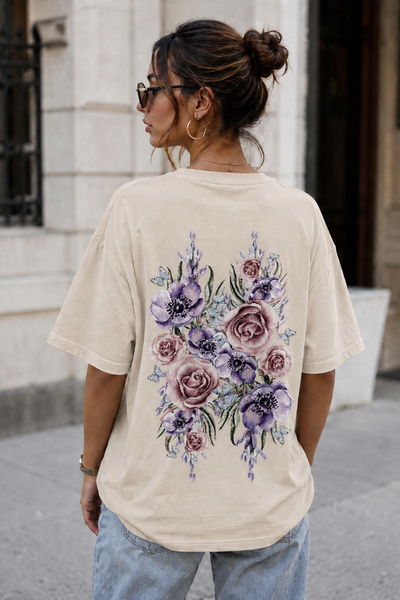 ArtYus Μπλουζάκι Unisex Oversize με στάμπα στην πλάτη με ανθοδέσμη – Βαμβακερ...