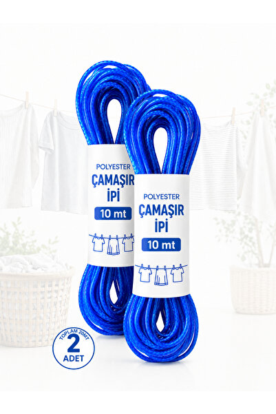BEYLİNİ 2 Adet 10 mt Polyester Çamaşır İpi PVC Kaplama Sarkma Yapmaz Balkon Ç...