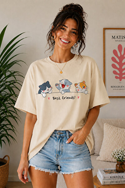 ArtYus Tricou oversize unisex cu imprimeu Best Friends Cat – Tricou casual di...