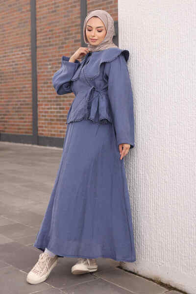 İmajButik Navy Blue Baby Collared Shirt Skirt Set