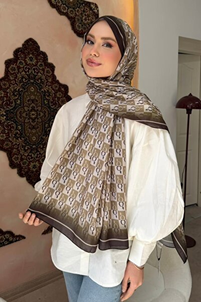 İmajButik Oil Green Monogram Patterned Soft Shawl
