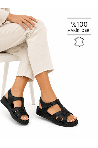 CookaShoes Cooka Shoes %100 Hakiki Deri Kadın Sandalet – Dolgu topuk - Anatom...