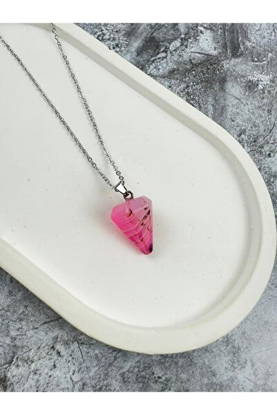 Mutenaura Pink Agate Pandul (Pendulum) Natural Stone Steel Pendant