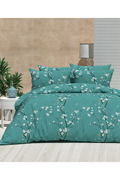 GOOD MORNİNG PAMUKKALE Turkuaz Dal Sakura Pattern Tek Personality Quilted Bed...