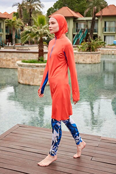 Marina Swimwear Set costum de baie Saks Blue Detailed Orange, acoperit comple...