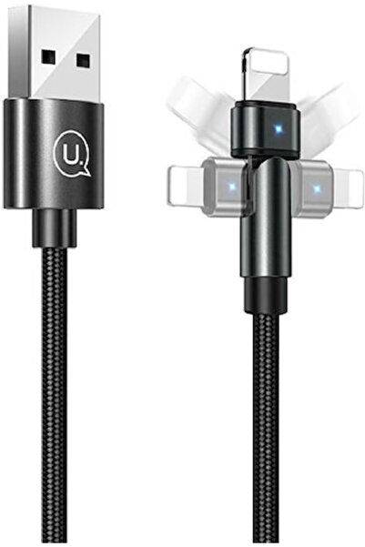 Usams US-SJ476 Γωνία (90 ° Πλεγμένο καλώδιο USB-A σε Lightning, Μαύρο, 1μ (SJ...