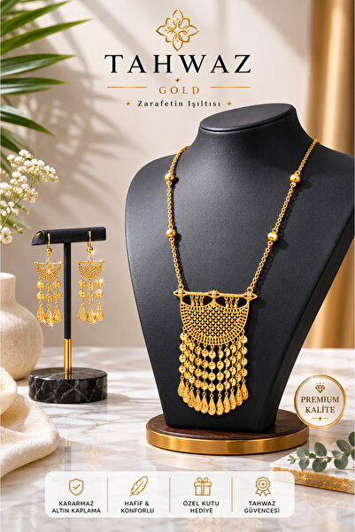 Tahwaz Gold Mesh Shenaf Necklace – Traditional Arabian Statement Pendant Neck...