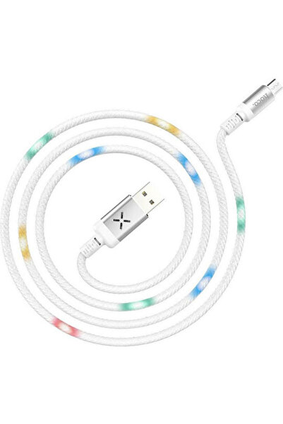 hoco. Hoco U63 Spirit 1.2μ Πλεκτό / LED USB 2.0 σε micro USB Καλώδιο Λευκό