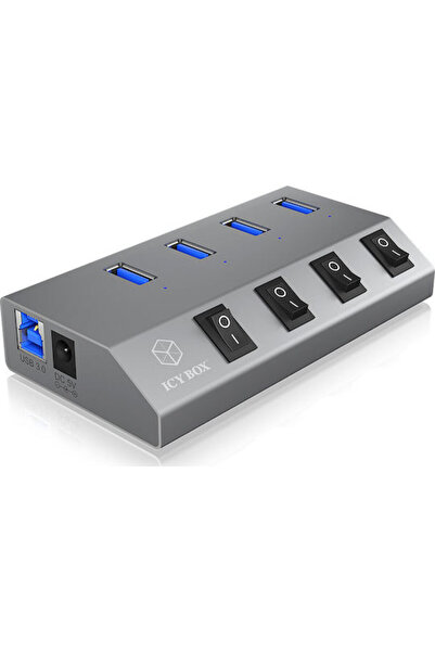 ICY BOX Διανομέας USB 3.0 4 Θυρών με θύρα USB-A, Ασημί, Κωδικός: IB-HUB1405