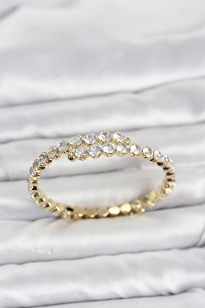 BUTİK AYVİTRİN Brass Gold Color Row Zircon Stone Women's Bracelet
