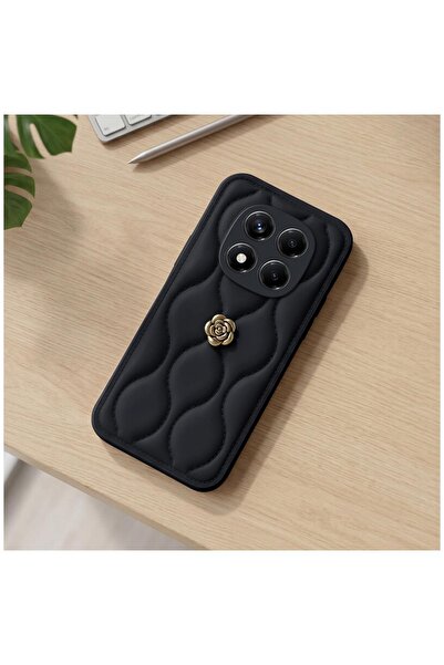 Zebana Xiaomi Redmi Note 15 Pro 4G Uyumlu Kılıf Camellia Deri Kılıf Siyah