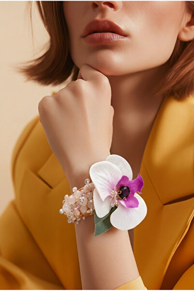 Enanice Handmade Camel Skin Bracelet with Beads, Stones and Flowers