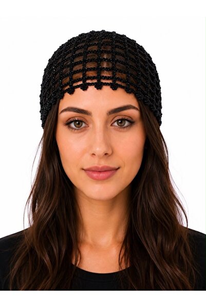 pinkchıld Mesh Knitted Bandana-Black Color Stylish Bohemian Summer Beanie