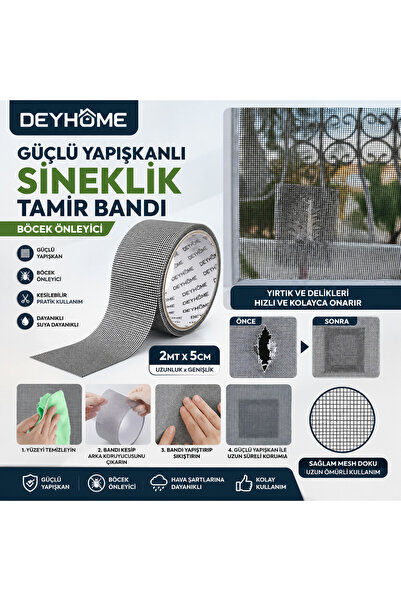 DEYHOME Güçlü Yapışkanlı Sineklik Tamir Bandı Böcek Önleyici 2 Mt x 5 Cm