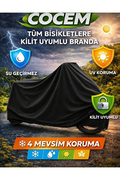 COCEM Siyah Bisiklet Koruma Brandası Su Geçirmez UV Dayanımlı Dış Mekan Tam K...