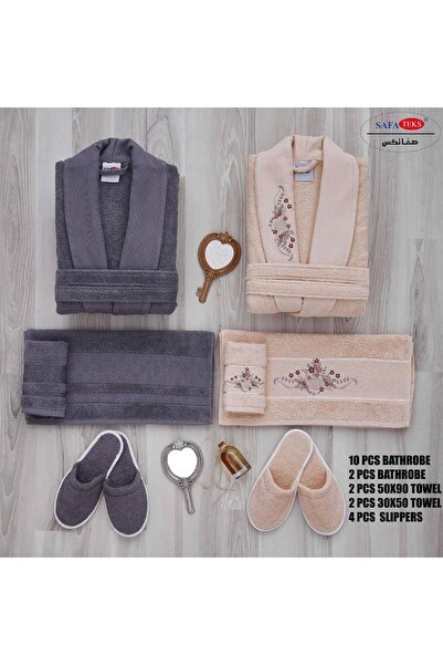 Roya Embroidery 10Pcs Bathrobe Set 100% Cotton