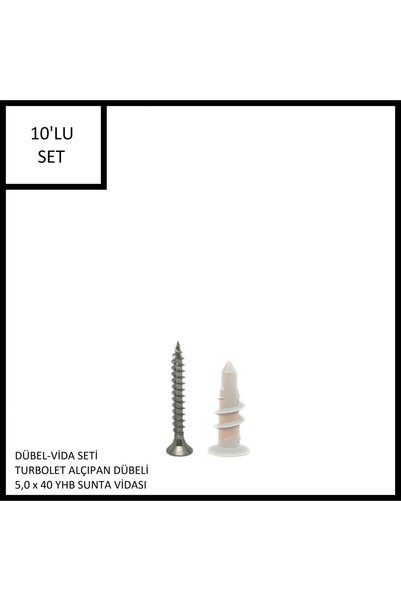 Adilon Dübel-Vida Seti, Turbolet Alçıpan Dübeli, 5,0x40 YHB Sunta Vidası, 10 ...