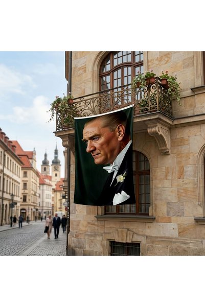 puntodizayn Sivil Mustafa Kemal Atatürk Portre Poster Bayrak Premium Raşel Kumaş ATA50
