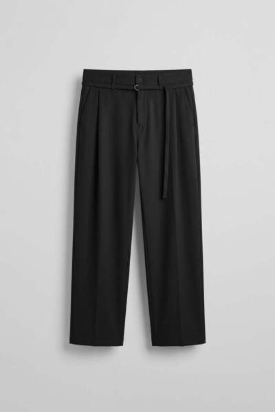 ablukaonline Men's Baggy Fit Belt Detailed Gabardine Fabric Trousers Black