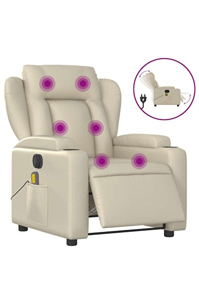 vidaxl Fotoliu electric de masaj rabatabil, crem, piele ecologică