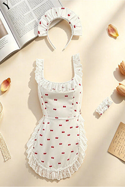 Generic Cute Cheer Printed Women Maid Roleplay Costume Suit With Hairband And...
