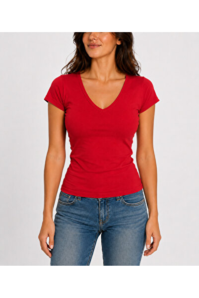 MRV DESIGN Red V-Neck Bodysuit