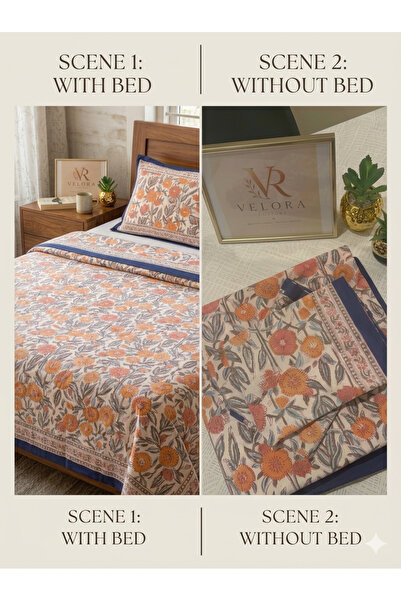 Velora Cottons Velora Classic Block-Print Flat Sheet