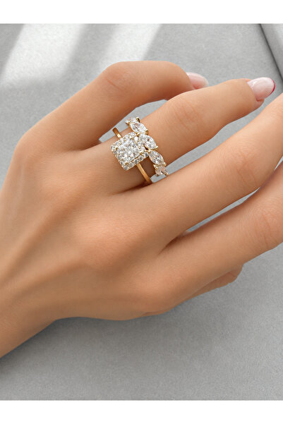 Laviona jewelry Xuping 14k Tek Taş Kare Model Yüzük
