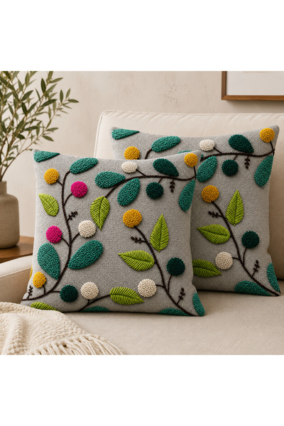 Ahsen Dekoratif Renkli Ponpon Desenli Dijital Baskı Kırlent Kılıfı 43x43 cm İ...