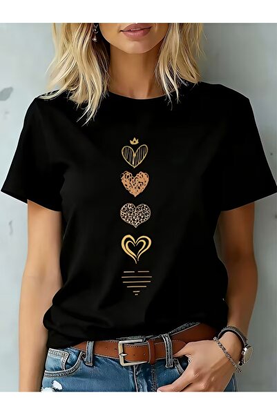 PAVRO Unisex Άνετο T-shirt με μικτό σχέδιο και στάμπα