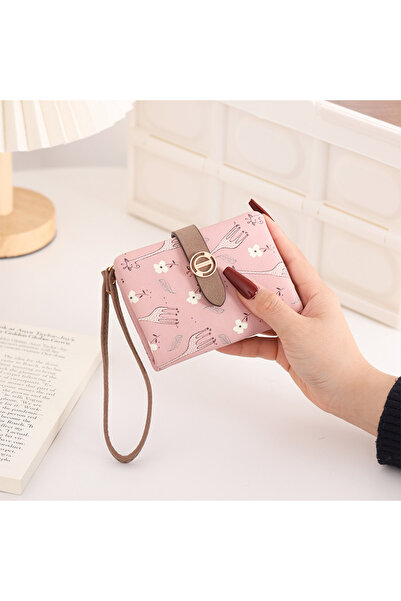 rinkadoll Pink Color Small Size Soft Textured Giraffe Printed Strap Wallet Ha...