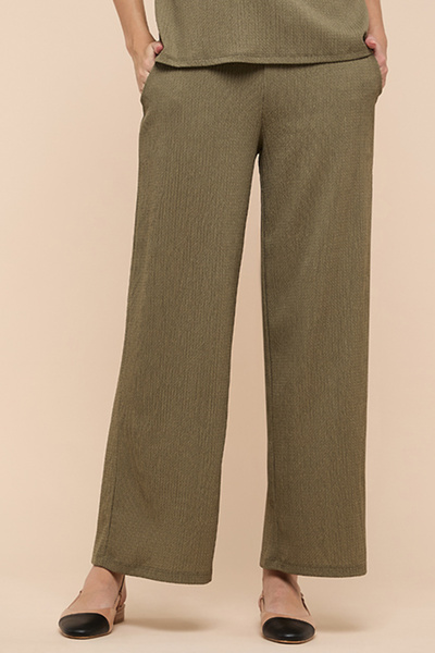 R&B Textured Wide Leg Pants with Drawstring Waist